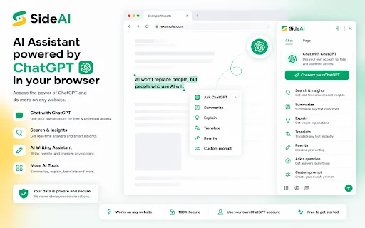 SideAI: ChatGPT Sidebar para sa Chrome – Libreng AI Tool - Screenshot 1